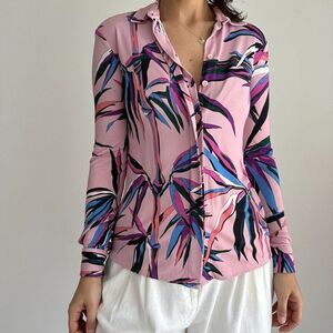 Emilio Pucci Blouse Womens 2 Pink Abstract Printed Long Sleeve Button Down Top